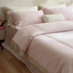 Bedding Set Linen-Look Crochet Lace Trim Breathable & Easy-Care