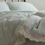 Bedding Set Linen-Look Crochet Lace Trim Breathable & Easy-Care