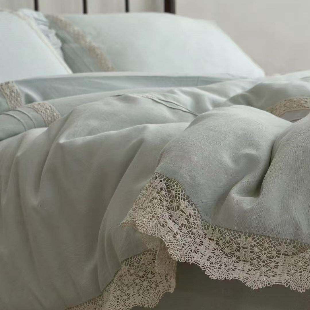 Bedding Set Linen-Look Crochet Lace Trim Breathable & Easy-Care