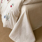 Bedding Set Linen-Look Floral Embroidery Bow Closures