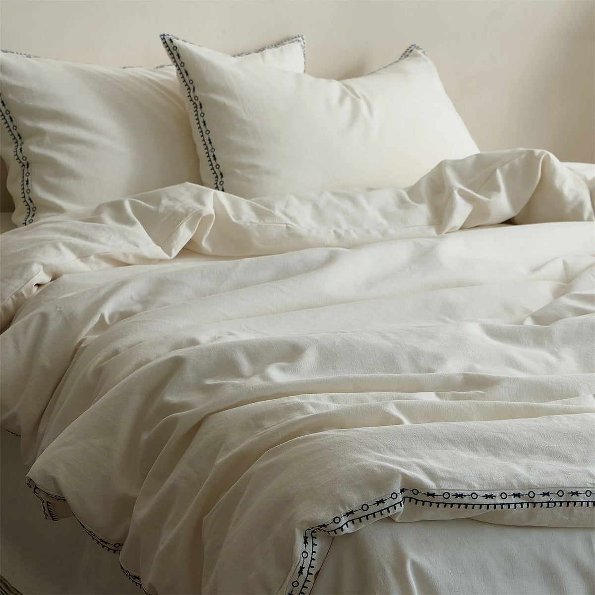 Bedding Set Organic Cotton-Linen Embroidered 4-Piece