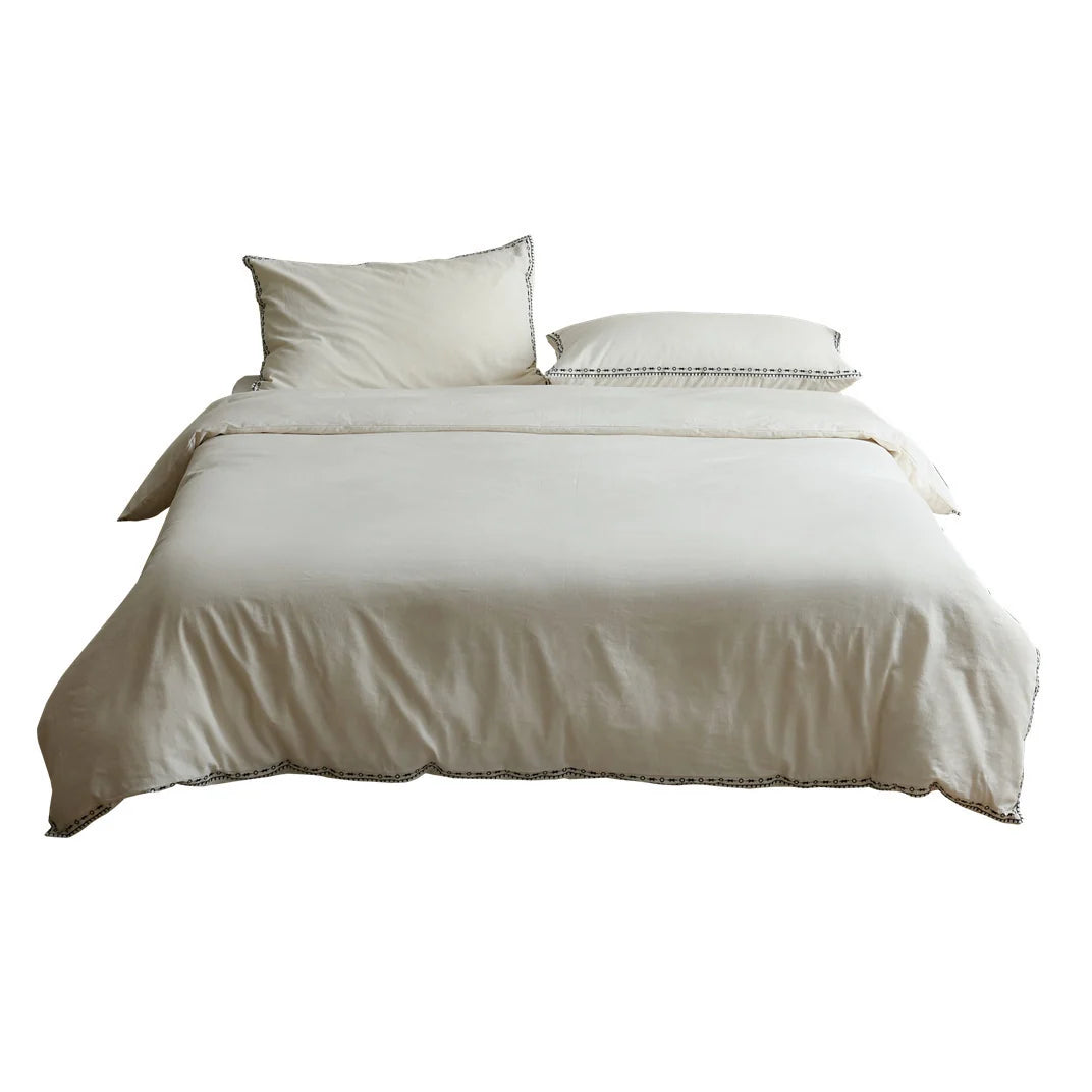 Bedding Set Organic Cotton-Linen Embroidered 4-Piece