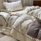 Bedding Set Patchwork Cotton Blend Ruffle & Lace
