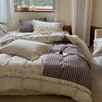 Bedding Set Patchwork Cotton Blend Ruffle & Lace