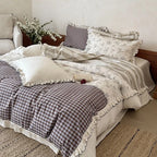 Bedding Set Patchwork Cotton Blend Ruffle & Lace