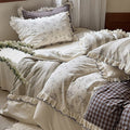 Bedding Set Patchwork Cotton Blend Ruffle & Lace