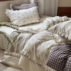 Bedding Set Patchwork Cotton Blend Ruffle & Lace