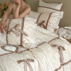 Bedding Set Pleated Ruffles & Bow Accents