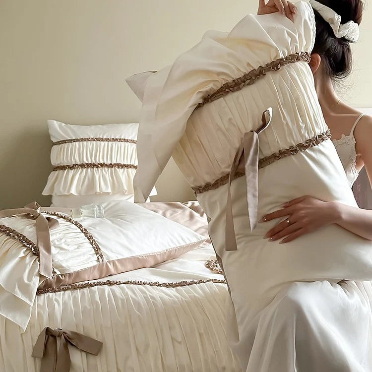 Bedding Set Pleated Ruffles & Bow Accents