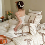 Bedding Set Pleated Ruffles & Bow Accents