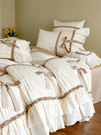 Bedding Set Pleated Ruffles & Bow Accents