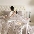 Bedding Set Quilted Jacquard Ruffle Trim