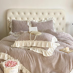 Bedding Set Quilted Jacquard Ruffle Trim