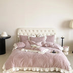 Bedding Set Quilted Jacquard Ruffle Trim