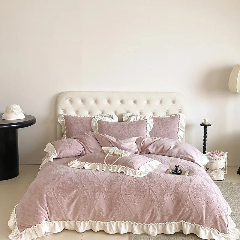 Bedding Set Quilted Jacquard Ruffle Trim