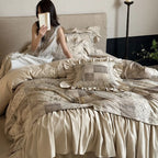 Bedding Set Quilted Patchwork & Gathered Bedskirt Machine Washable