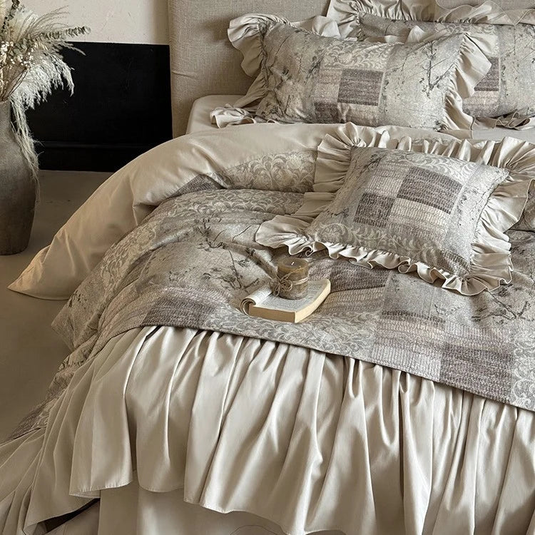 Bedding Set Quilted Patchwork & Gathered Bedskirt Machine Washable