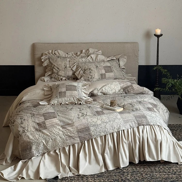 Bedding Set Quilted Patchwork & Gathered Bedskirt Machine Washable