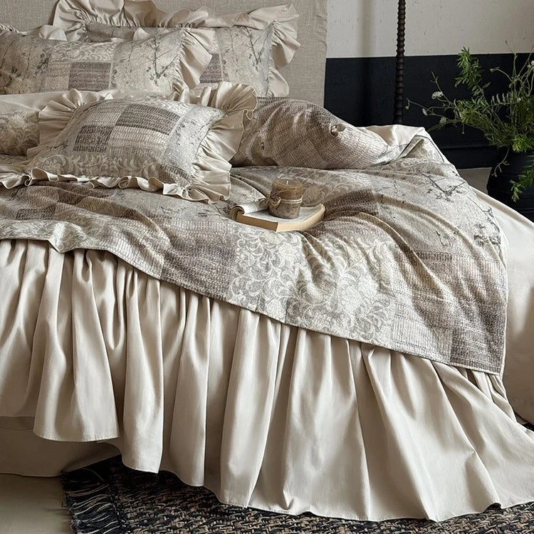 Bedding Set Quilted Patchwork & Gathered Bedskirt Machine Washable