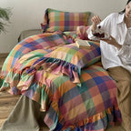 Bedding Set Reversible Cotton Gauze Vichy Check & Ruffle