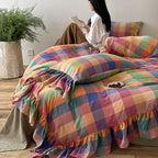 Bedding Set Reversible Cotton Gauze Vichy Check & Ruffle