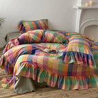 Bedding Set Reversible Cotton Gauze Vichy Check & Ruffle