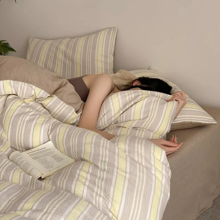 Bedding Set Reversible Cotton-Linen Fitted Sheet
