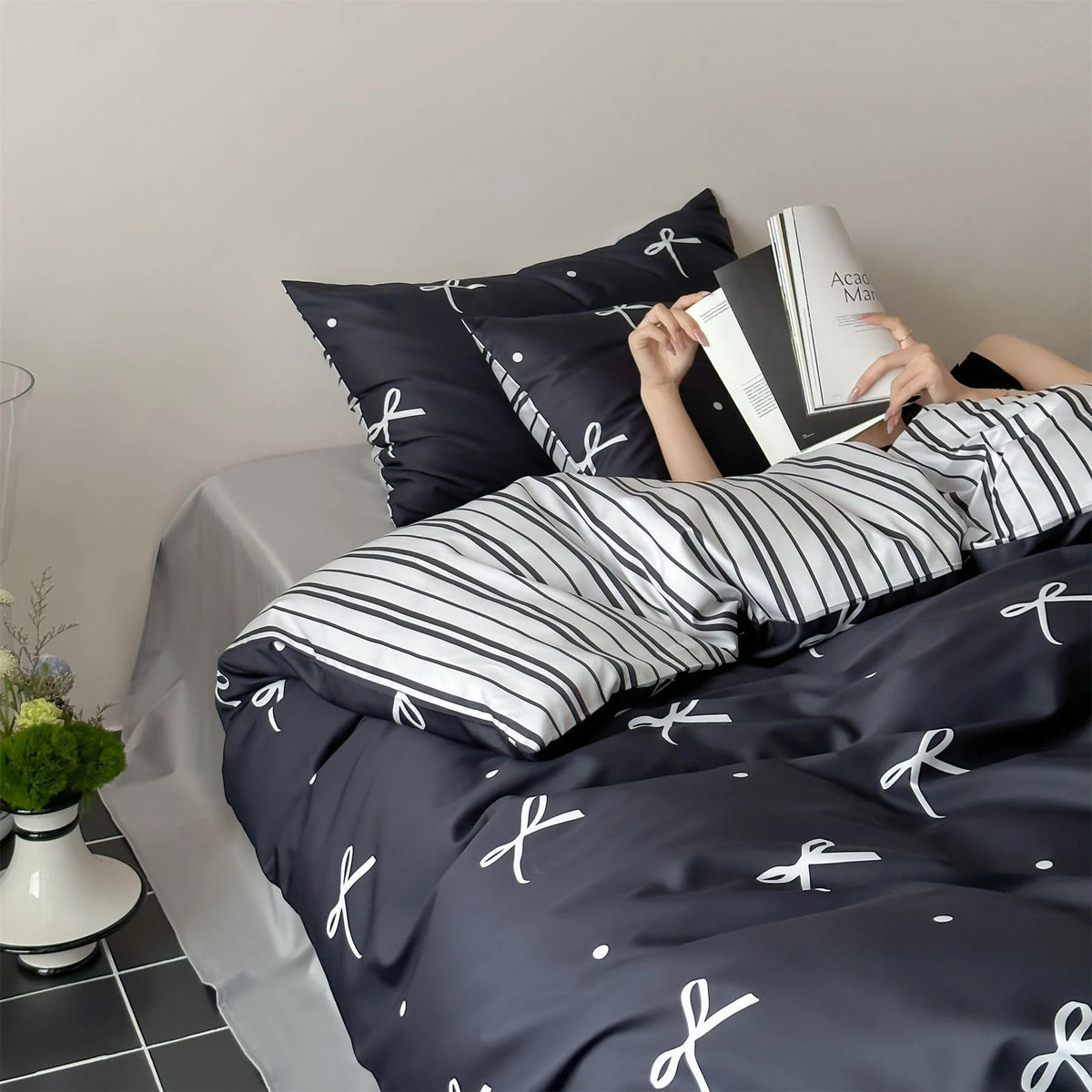 Bedding Set Reversible Cotton Satin 4 Piece