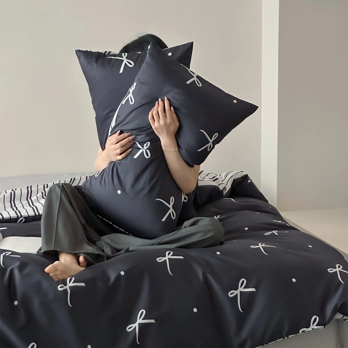 Bedding Set Reversible Cotton Satin 4 Piece