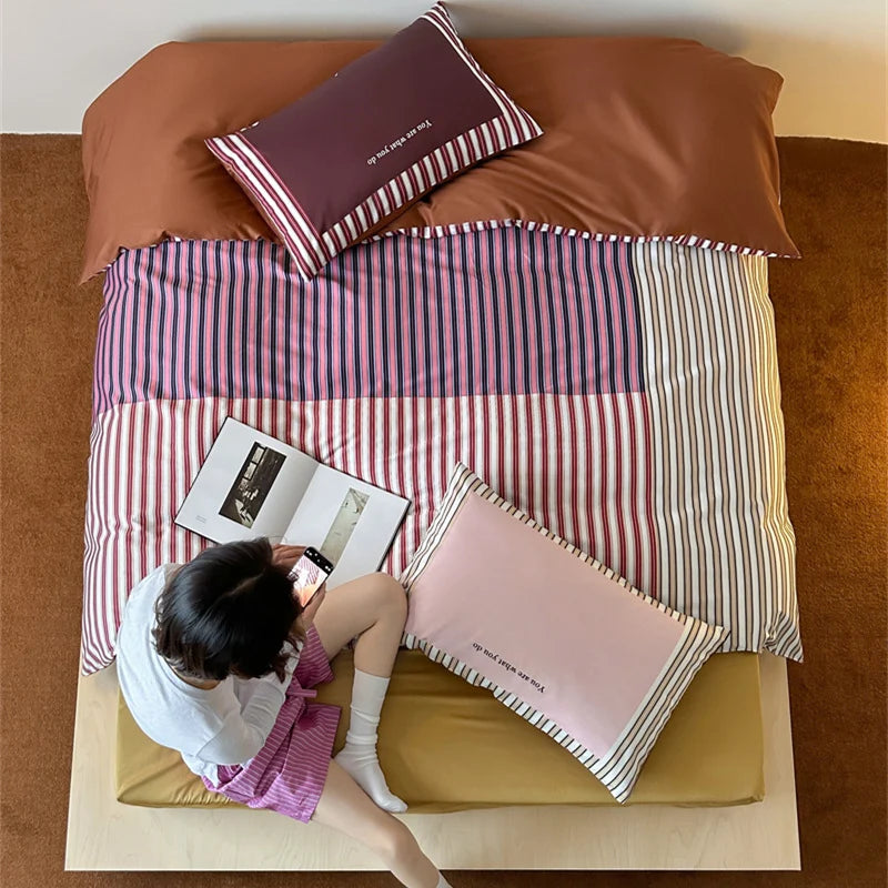 Bedding Set Reversible Cotton Satin 4-Piece