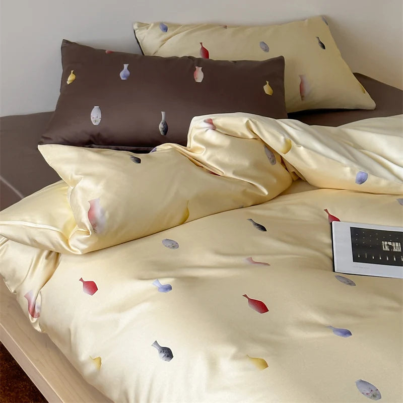 Bedding Set Reversible Cotton Satin 4-Piece