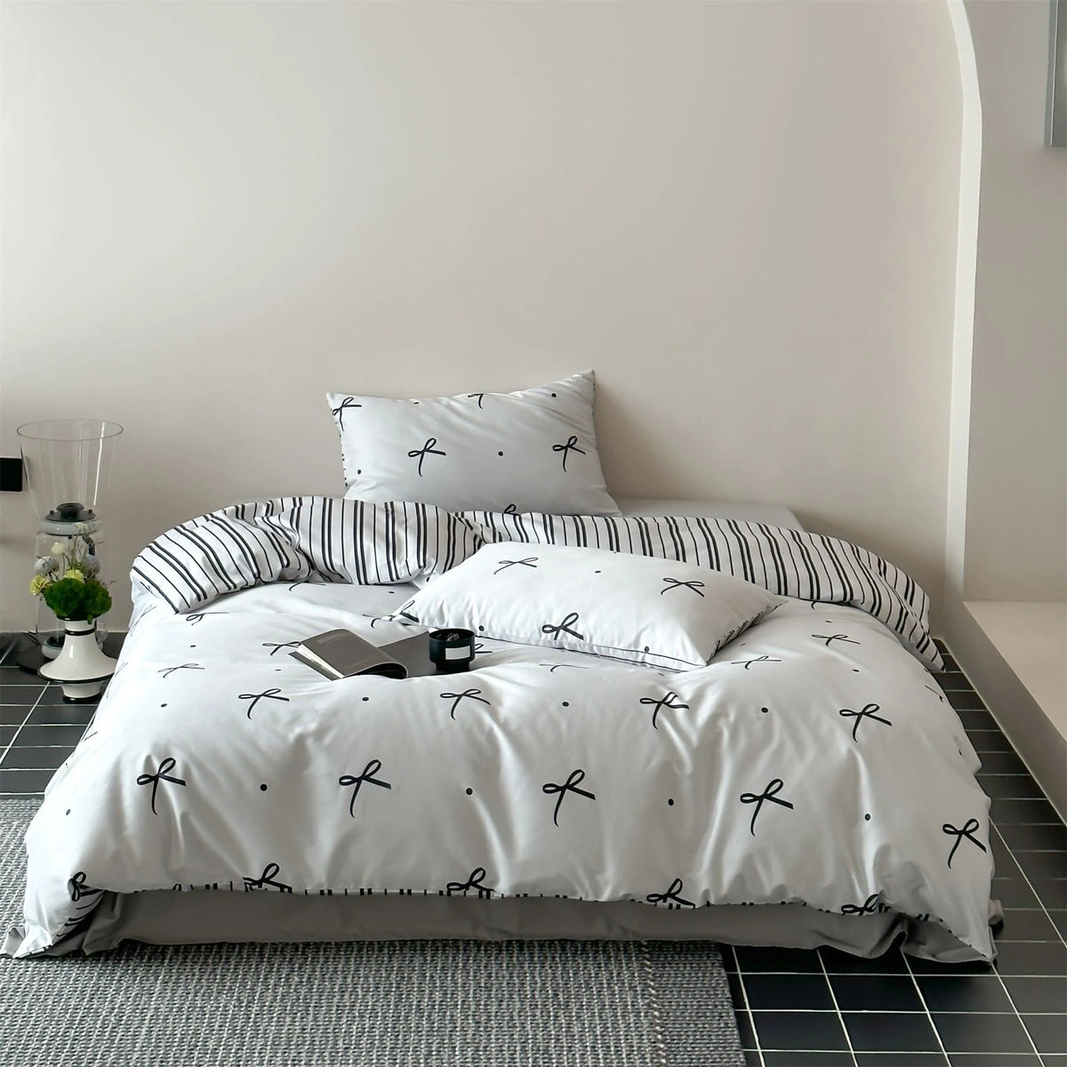 Bedding Set Reversible Cotton Satin 4 Piece