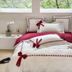 Bedding Set Reversible Cotton Satin Bow Appliques & Embroidery