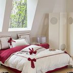 Bedding Set Reversible Cotton Satin Bow Appliques & Embroidery