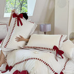 Bedding Set Reversible Cotton Satin Bow Appliques & Embroidery