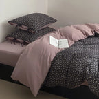 Bedding Set Reversible Cotton Satin Delicate Floral Bow Pillowcases