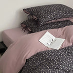 Bedding Set Reversible Cotton Satin Delicate Floral Bow Pillowcases
