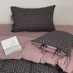 Bedding Set Reversible Cotton Satin Delicate Floral Bow Pillowcases