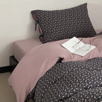 Bedding Set Reversible Cotton Satin Delicate Floral Bow Pillowcases