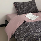 Bedding Set Reversible Cotton Satin Delicate Floral Bow Pillowcases