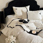 Bedding Set Reversible Cotton Satin Embroidered Cherry & Ruffle Trim