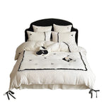 Bedding Set Reversible Cotton Satin Embroidered Cherry & Ruffle Trim