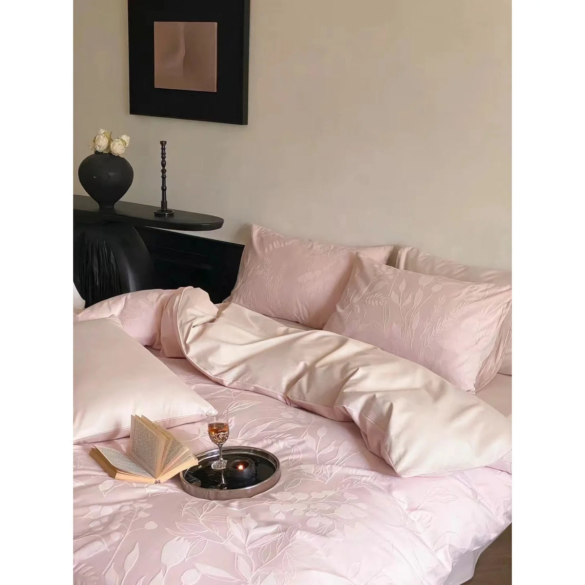 Bedding Set Reversible Cotton Satin Floral Jacquard