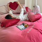 Bedding Set Reversible Cotton Satin Heart Applique