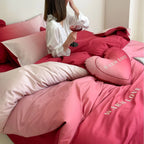 Bedding Set Reversible Cotton Satin Heart Applique