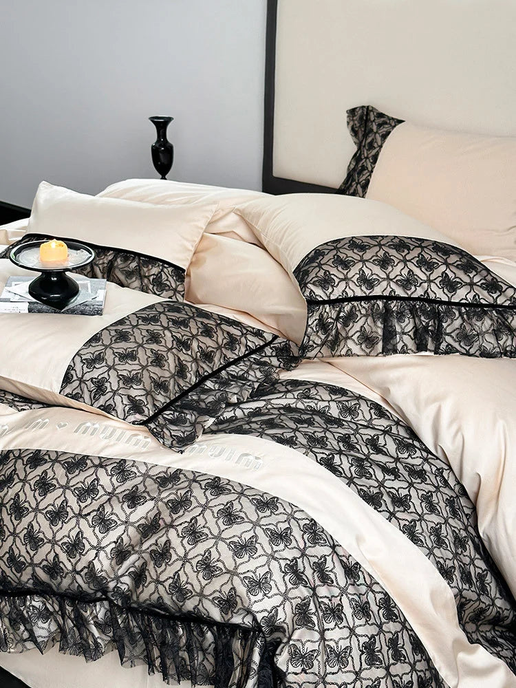 Bedding Set Reversible Cotton Satin Jacquard 4-Piece