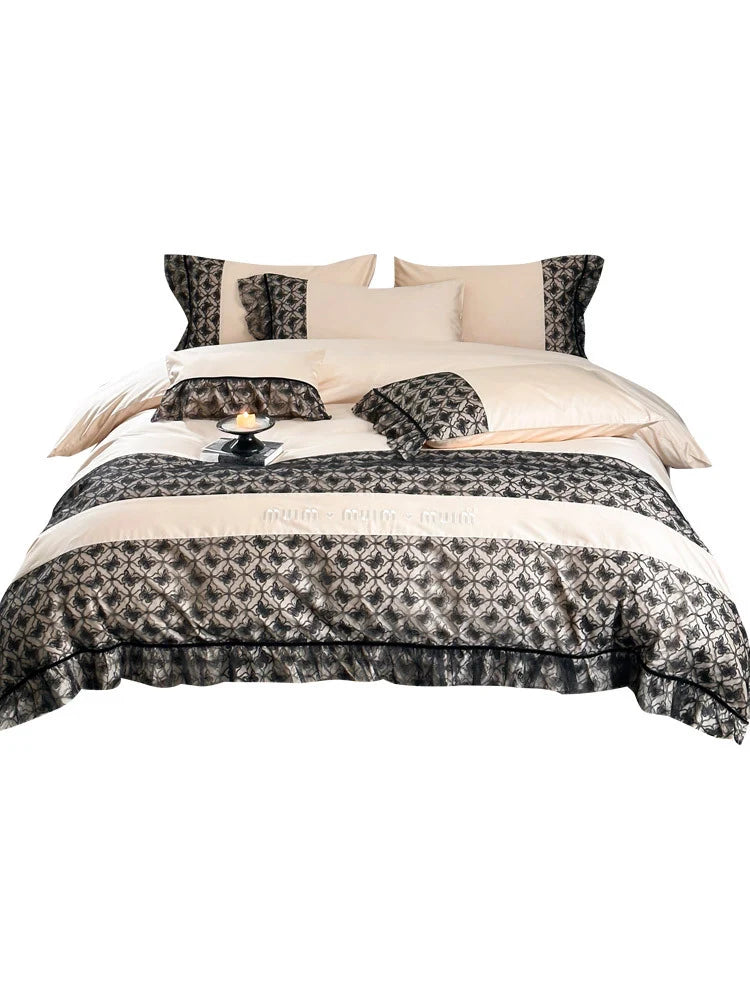 Bedding Set Reversible Cotton Satin Jacquard 4-Piece