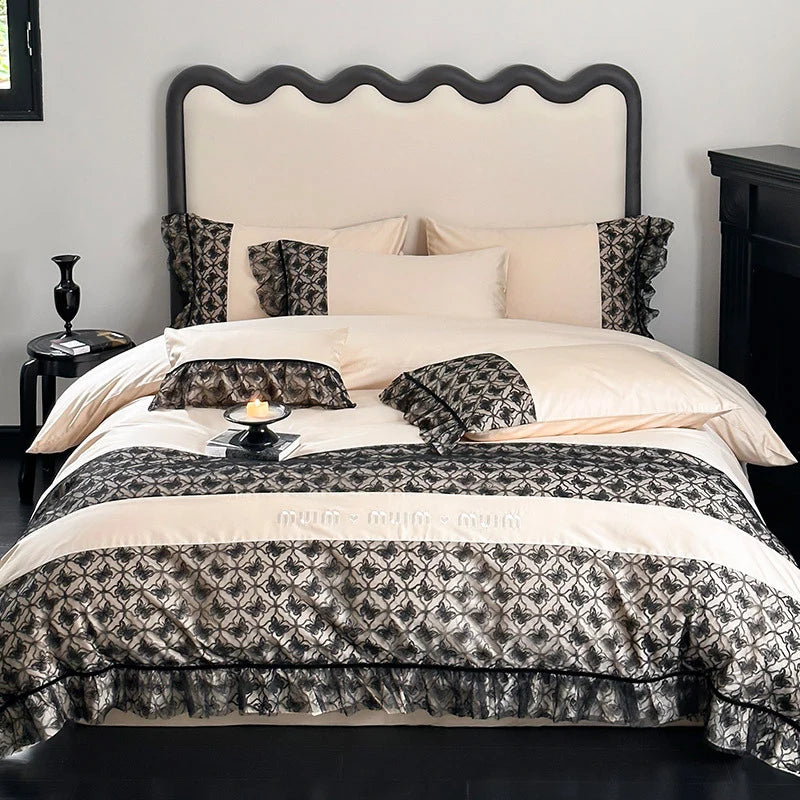 Bedding Set Reversible Cotton Satin Jacquard 4-Piece