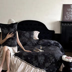 Bedding Set Reversible Cotton Satin Jacquard Ruffles