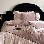 Bedding Set Reversible Cotton Satin Jacquard Ruffles